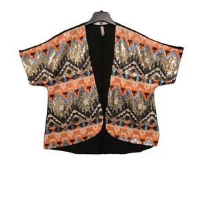 Entro Sequin Open Front Kimono Cardigan Southwestern Sheer Back